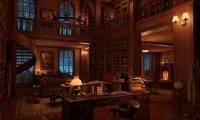 Cozy Library During Rainstorm