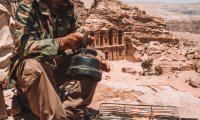 Howling winds outside a bedouin tent next to a fire