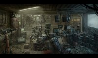 Cyberpunk hacker's underground safehouse.