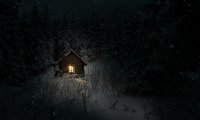 Small Cabin During Snowstorm