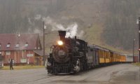 Steam train in a thunderstorm