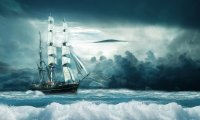 Sailing ship creaking in wind