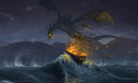 A Dragon attacks a ship at the sea