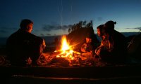 Campfire with Guitar by the Sea