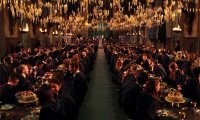 A lively dining hall at Hogwarts