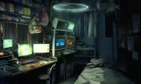 Hacking in a cyberpunk appartment