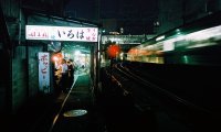 A cyberpunk train crossing a thunderous storm