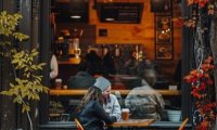 Quiet outdoor cafe in autumn