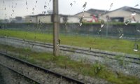 Train journey on a rainy day