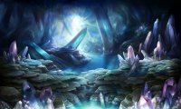 You follow a stream into a cave deep underground where crystals sprout from floor and ceiling