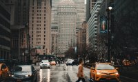 City Ambiance with Rain Storm, Fireplace, Light Traffic