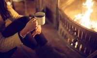 Study by a crackling fire, during a winter storm