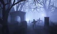 Mysterious cemetery at night