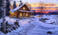 Winter Log Cabin