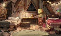 Dipper and Mabel's bedroom at night